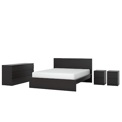 MALM Bedroom furniture, set of 4, black-brown, Queen