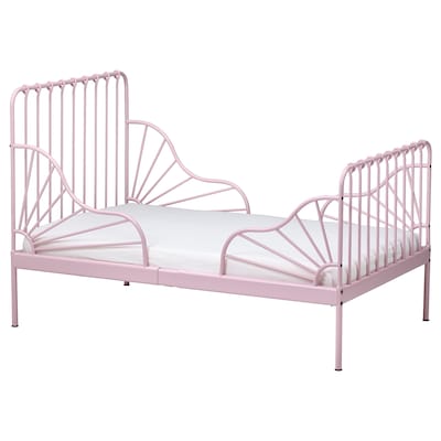 MINNEN Ext bed frame with slatted bed base, light pink, 38 1/4x74 3/4 "