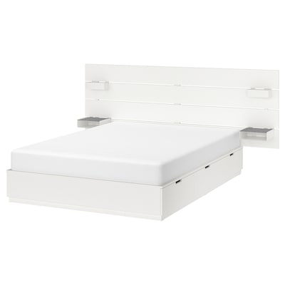 NORDLI Bed with headboard and storage, white, Queen