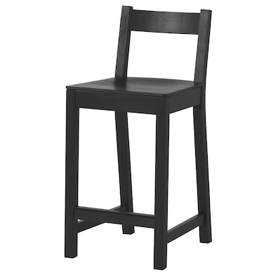 NORDVIKEN Bar stool with backrest, black, 24 3/8 "