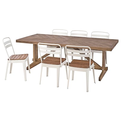 NORRMANSÖ / NORRMANSÖ Table+6 chairs, outdoor, acacia/beige acacia, 86 5/8x39 3/8 "
