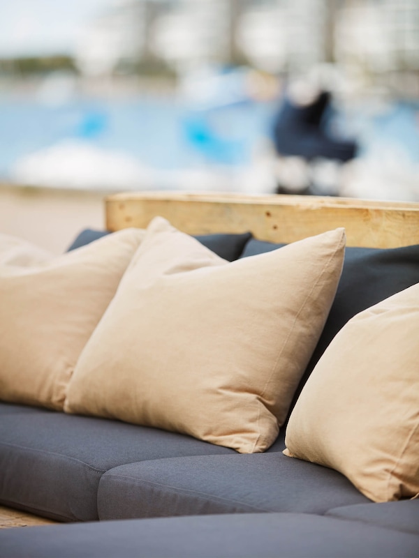 Outdoor seat cushions & pillows on outdoor furniture. 