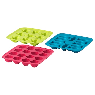 PLASTIS Ice cube tray, green/pink/turquoise