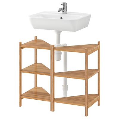 RÅGRUND / TYNGEN Sink shelf/corner shelf, bamboo/Pilkån faucet