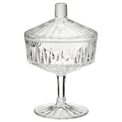 SÄLLSKAPLIG Bowl with lid, clear glass/patterned, 4 "