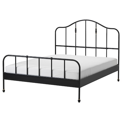 SAGSTUA Bed frame, black/Luröy, Queen