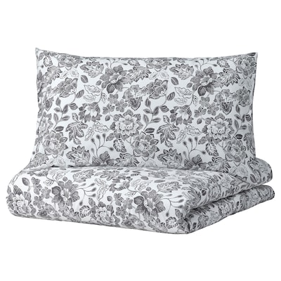 SKUGGNÄVA Duvet cover and pillowcase(s), white/dark gray, Full/Queen (Double/Queen)