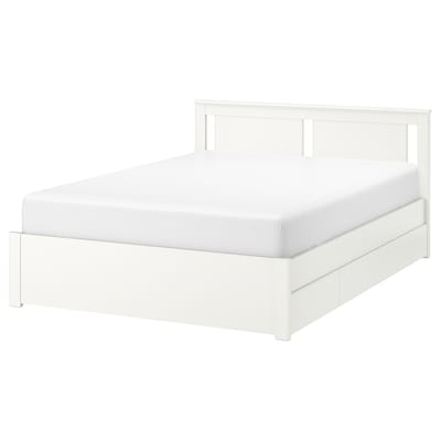 SONGESAND Bed frame with 2 storage boxes, white/Luröy, Full/Double
