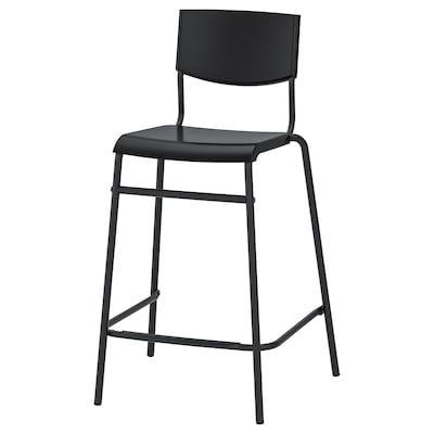 STIG Bar stool with backrest, black/black, 24 3/4 "