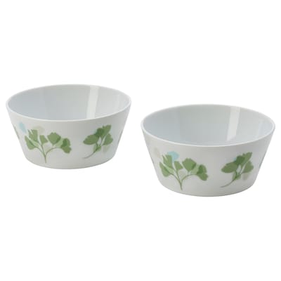 STILENLIG Bowl, leaf patterned white/green, 5 "