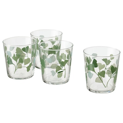 STILENLIG Glass, clear glass leaf patterned/green, 10 oz