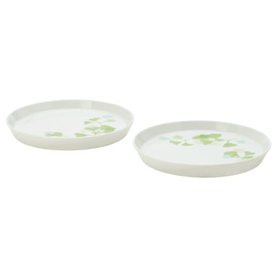 STILENLIG Side plate, leaf patterned white/green, 6 ½ "