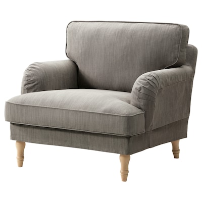 STOCKSUND Armchair, Nolhaga gray-beige/light brown/wood