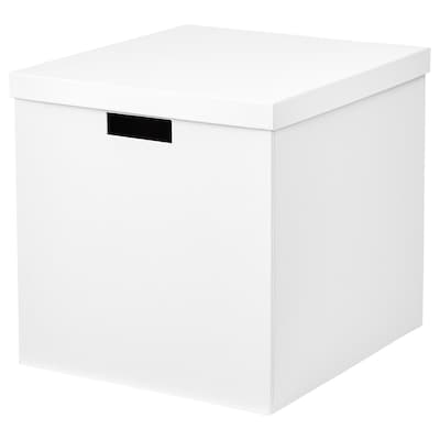 TJENA Storage box with lid, white, 12 ½x13 ¾x12 ½ "