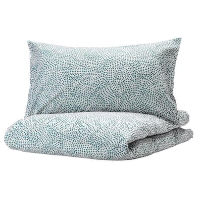 TRÄDKRASSULA Duvet cover and pillowcase(s), white/blue, Twin