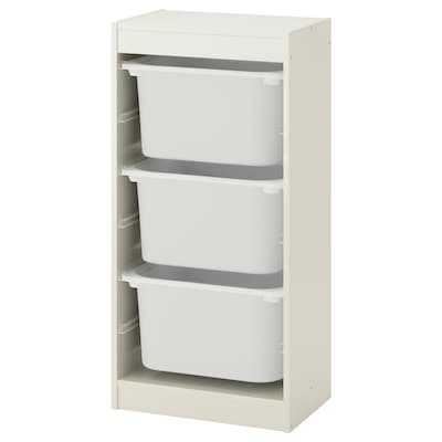 TROFAST Storage combination with boxes, white/white, 18 1/8x11 3/4x37 "