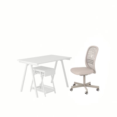 TROTTEN / FLINTAN Desk and storage combination, and swivel chair white/beige