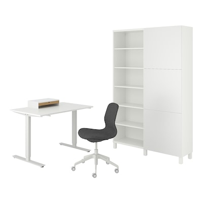 TROTTEN/LÅNGFJÄLL / BESTÅ/LAPPVIKEN Desk and storage combination, and swivel chair white/gray