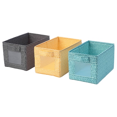 UPPRYMD Box, black yellow/turquoise, 7x10 ¾x6 ¾ "