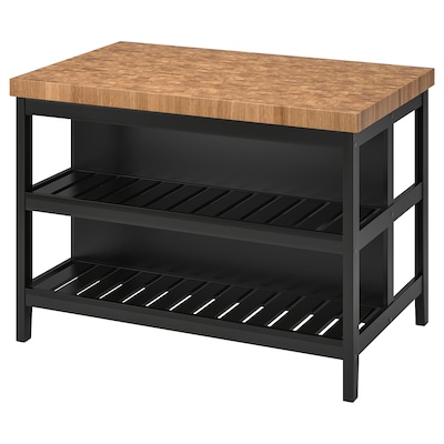 VADHOLMA Kitchen island, black/oak, 49 5/8x31 1/8x35 3/8 "