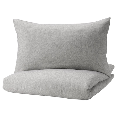 VÄSTKUSTROS Duvet cover and pillowcase(s), dark gray/white, Full/Queen (Double/Queen)