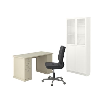 VEBJÖRN/MULLFJÄLLET / BILLY/OXBERG Desk and storage combination, and swivel chair beige/gray/white